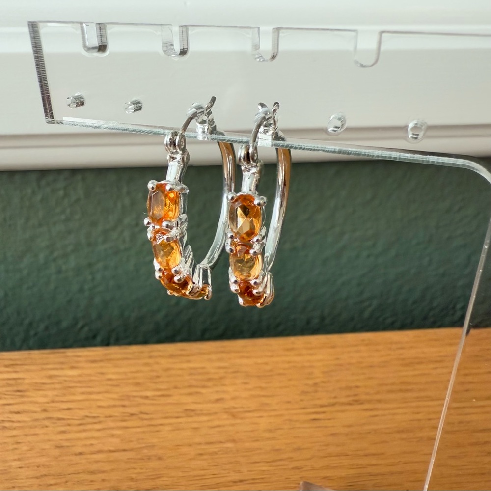 Avon Birthstone November Citrine-Color glass Hoop Earrings